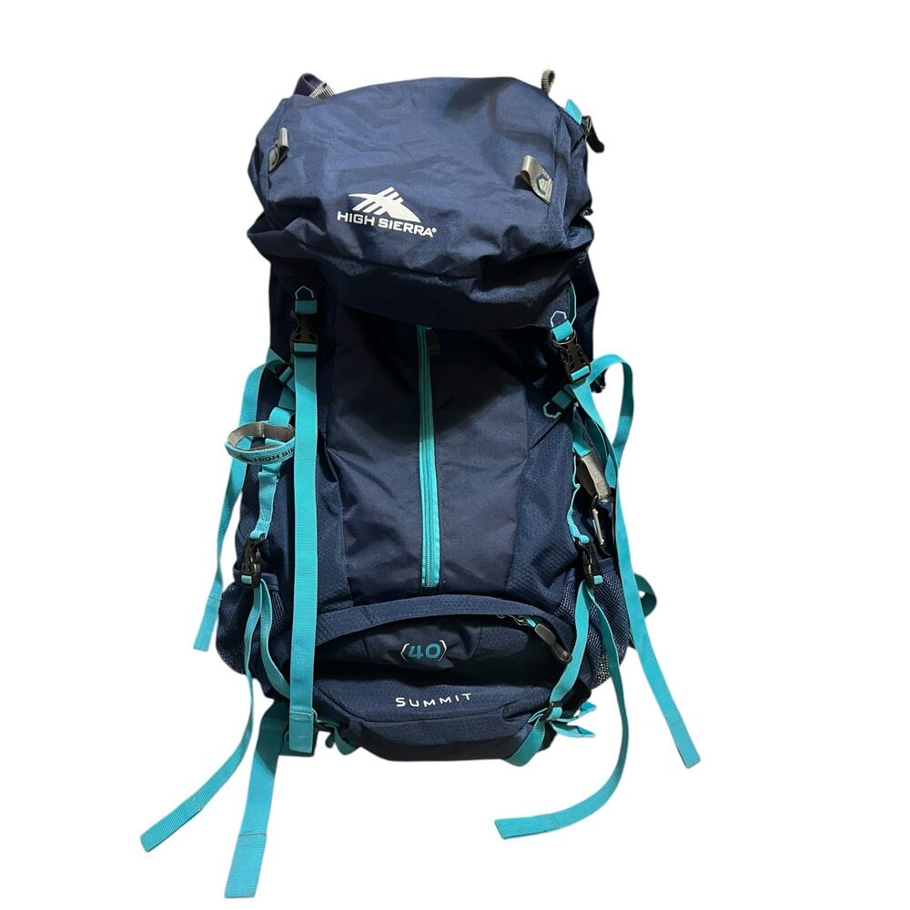 High Sierra Summit Hiking Backpack 40L Navy Blue Teal Lightweight